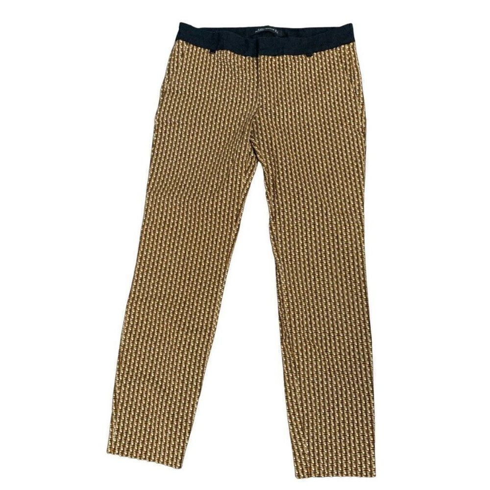 zara womens brown white black mid rise pants small